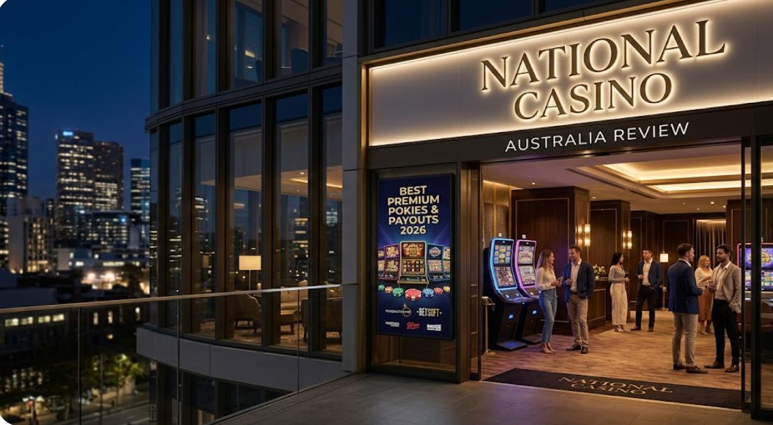 National Casino luxury interface showing premium online pokies and live dealer lounge for Australian players 2026.